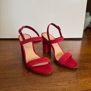 BP Red Suede Block Heel Sandals